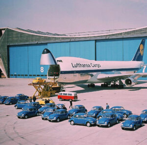 Immagine promozionale del primo mercantile 747-200 di Lufthansa, 1972