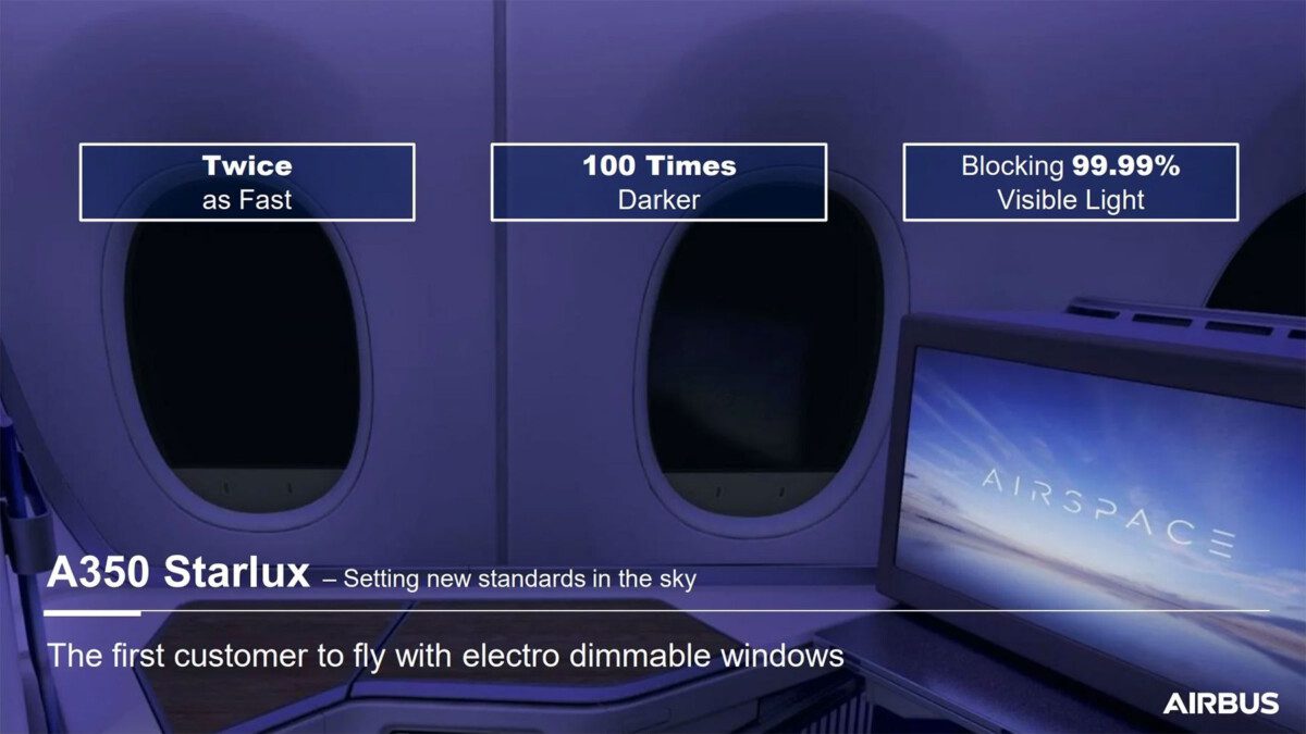 Addio tendina, i finestrini elettronici debuttano sull’A350: quello di Starlux è il primo al mondo